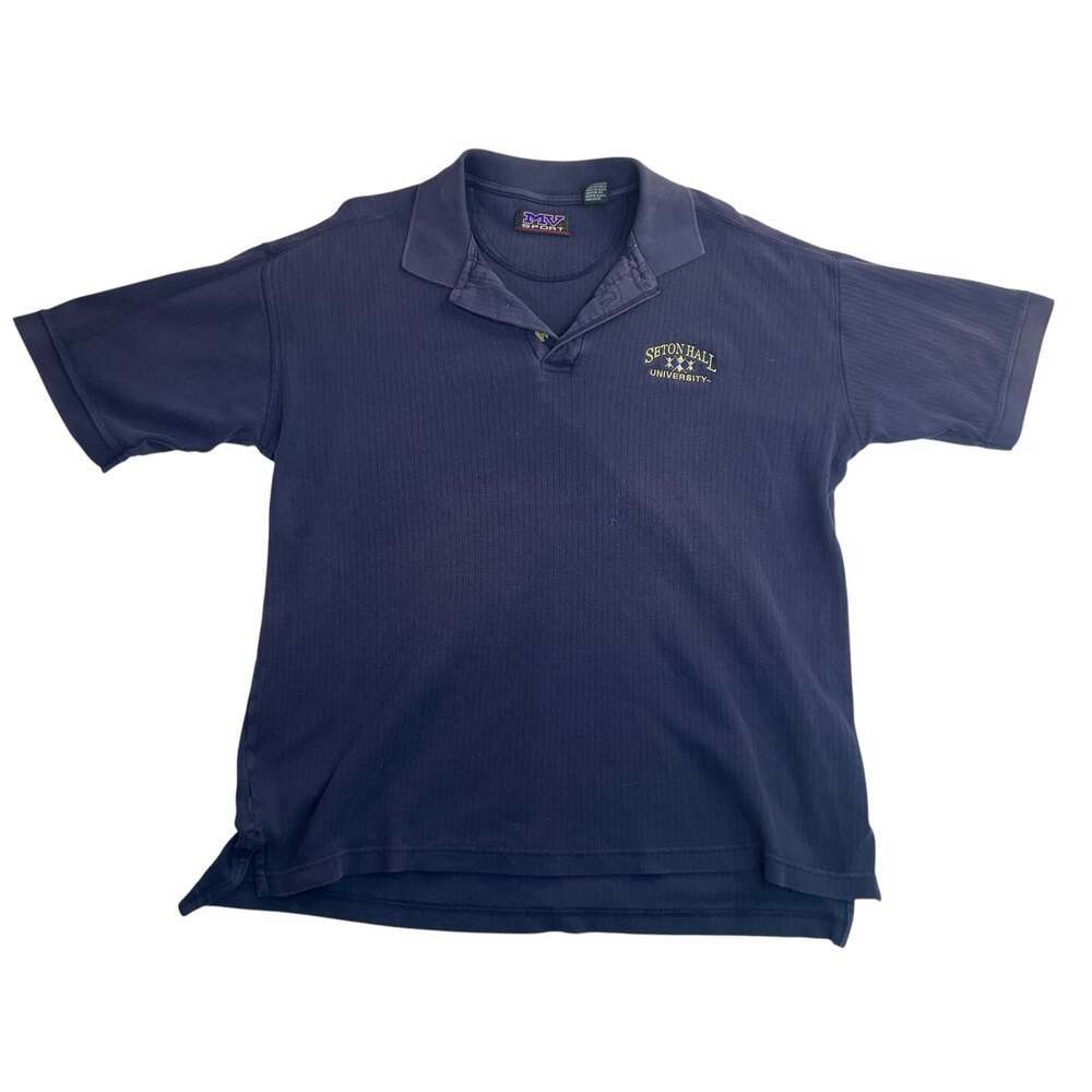 Seton Hall University Polo Shirt Men's Large Blue Ribbed Cotton MV Sport